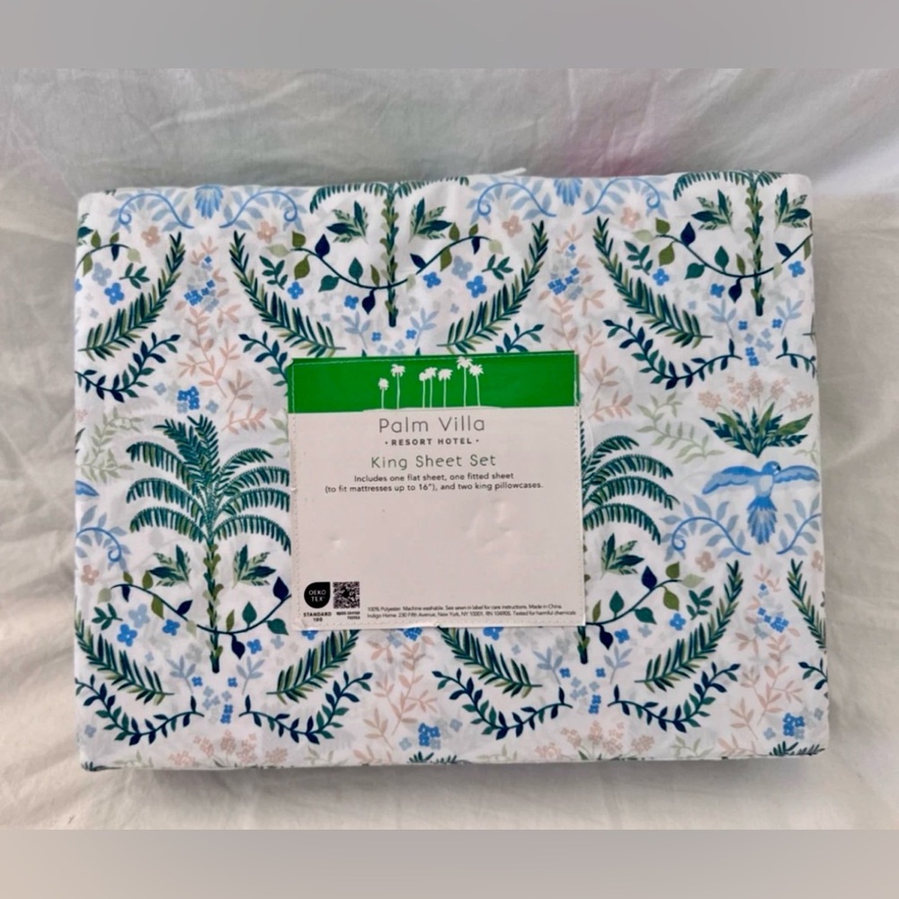 Palm Villa Tropical Print King 4pc Sheet Set